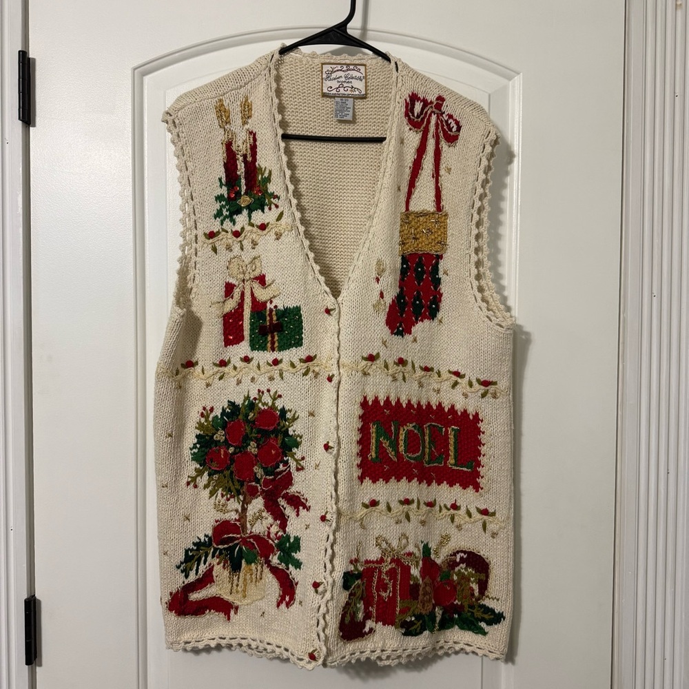 Vintage Heirloom Collectibles Christmas Vest Women’s Size 18/20 Cream Red